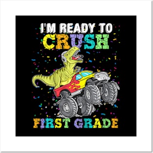 Kids  To Crush First Grade  Truck Dinosaur Posters and Art